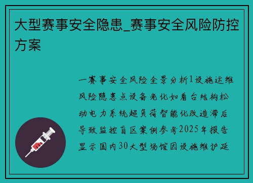 大型赛事安全隐患_赛事安全风险防控方案